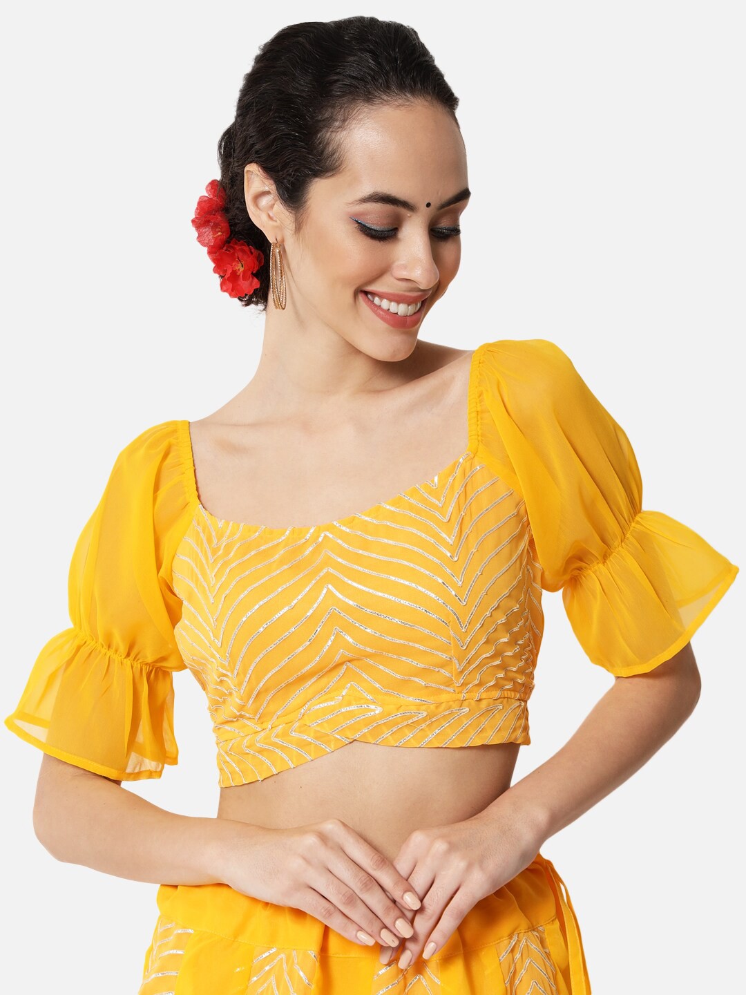 

studio rasa Women sequinned Stripes Crop Top, Yellow