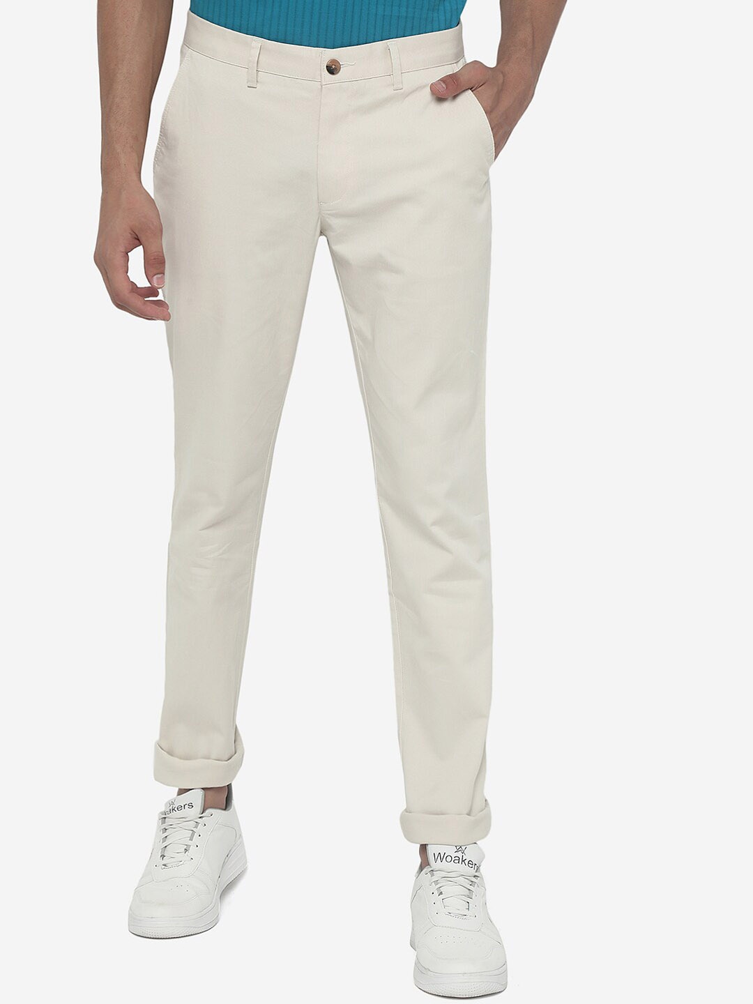 

Greenfibre Men Cream-Coloured Slim Fit Chinos Trousers