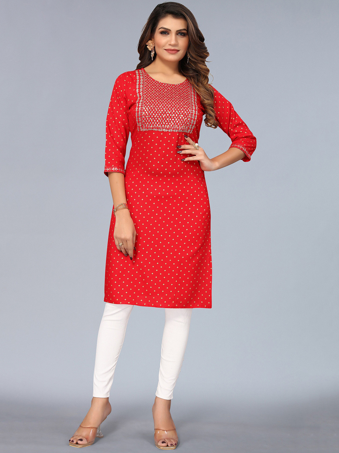 

Nimayaa Women Red Floral Embroidered Kurta