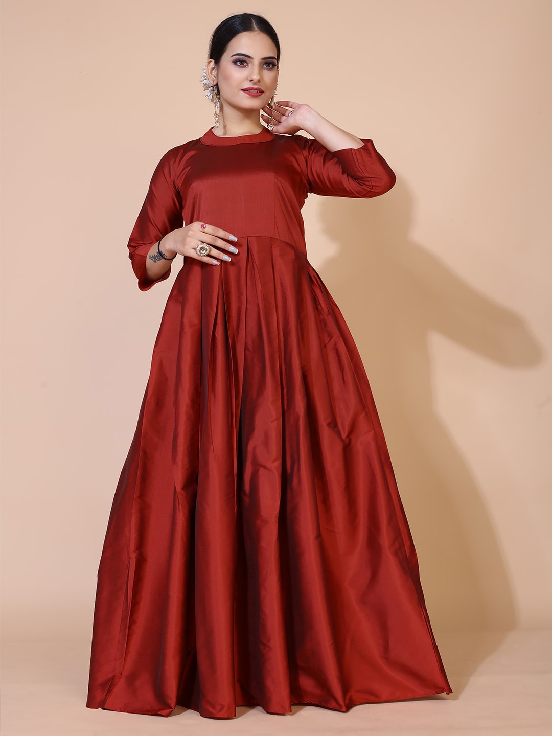 

PRENEA Women Satin Maxi Dress, Maroon