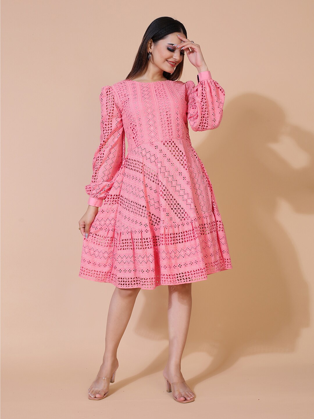

PRENEA Pink Schiffli A-Line Dress