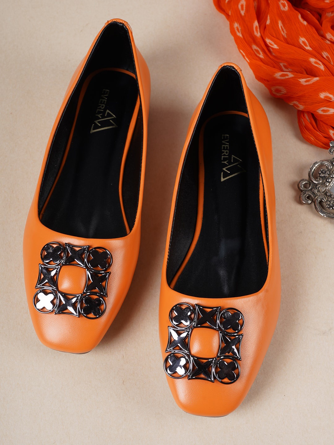 

EVERLY Women Orange Embellished Ballerinas Flats
