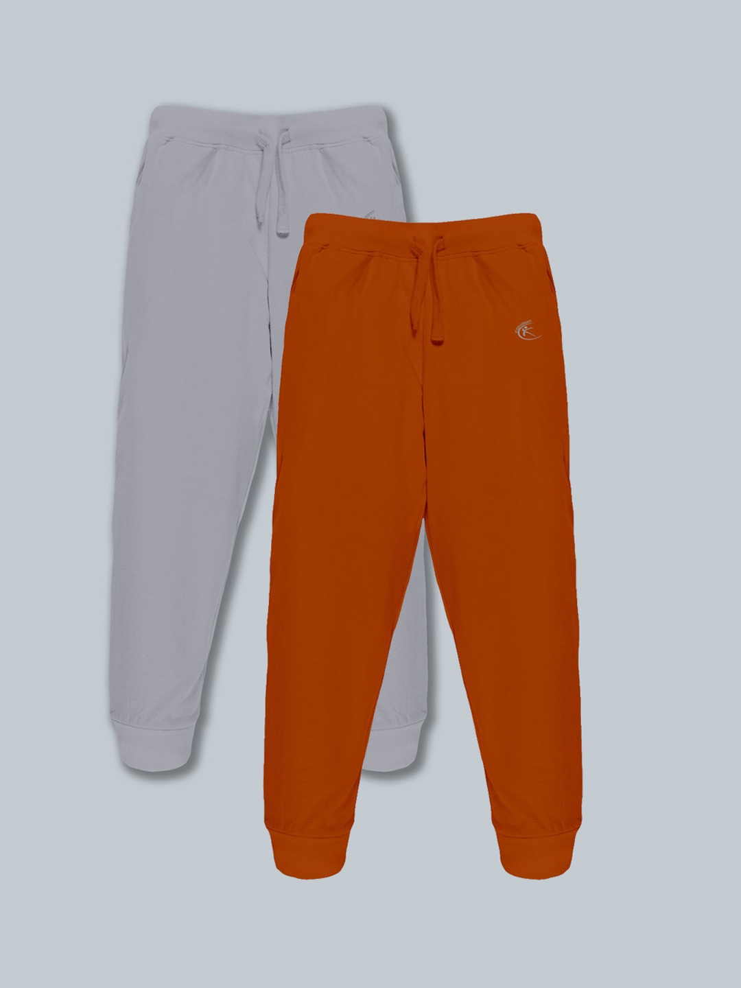 

KiddoPanti Kids Pack of 2 Rust Orange & Grey Solid Pure Cotton Joggers
