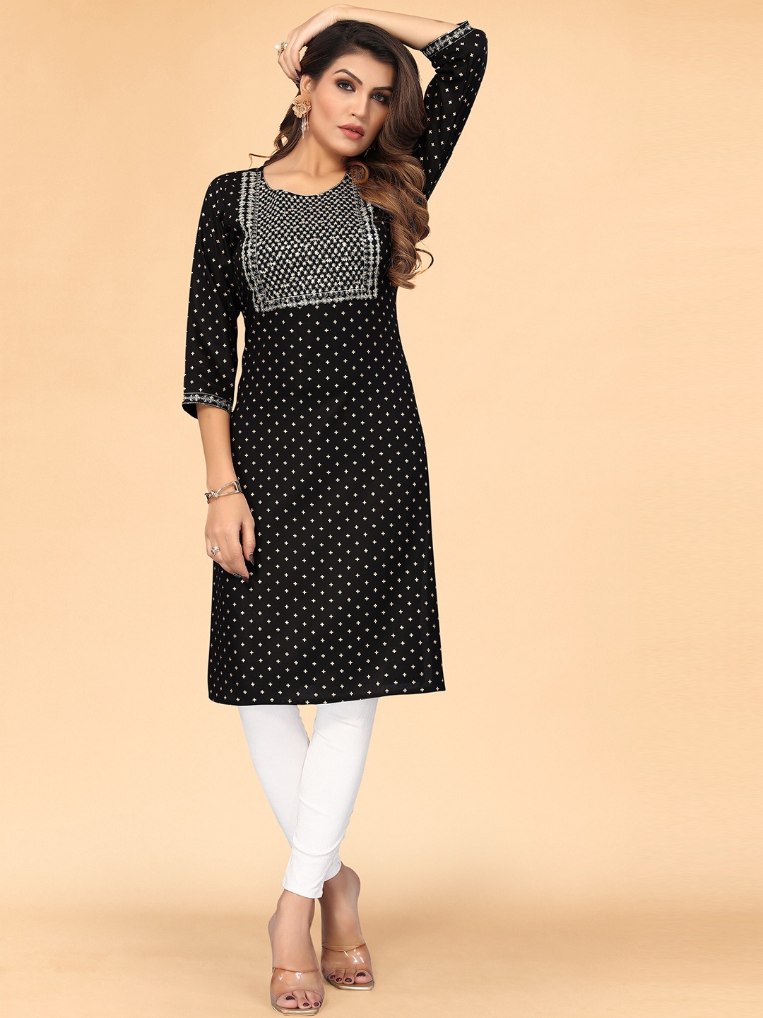 

KALINI Women Black Ethnic Motifs Round Neck Kurta