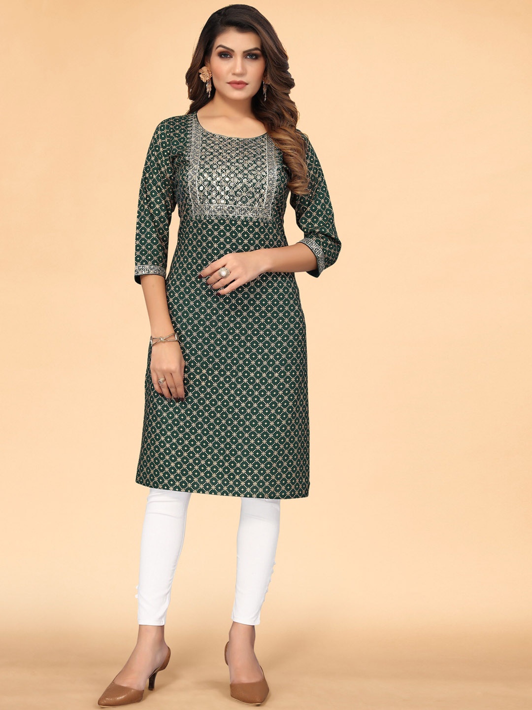 

KALINI Women Ethnic Motifs Yoke Design Kurta, Green