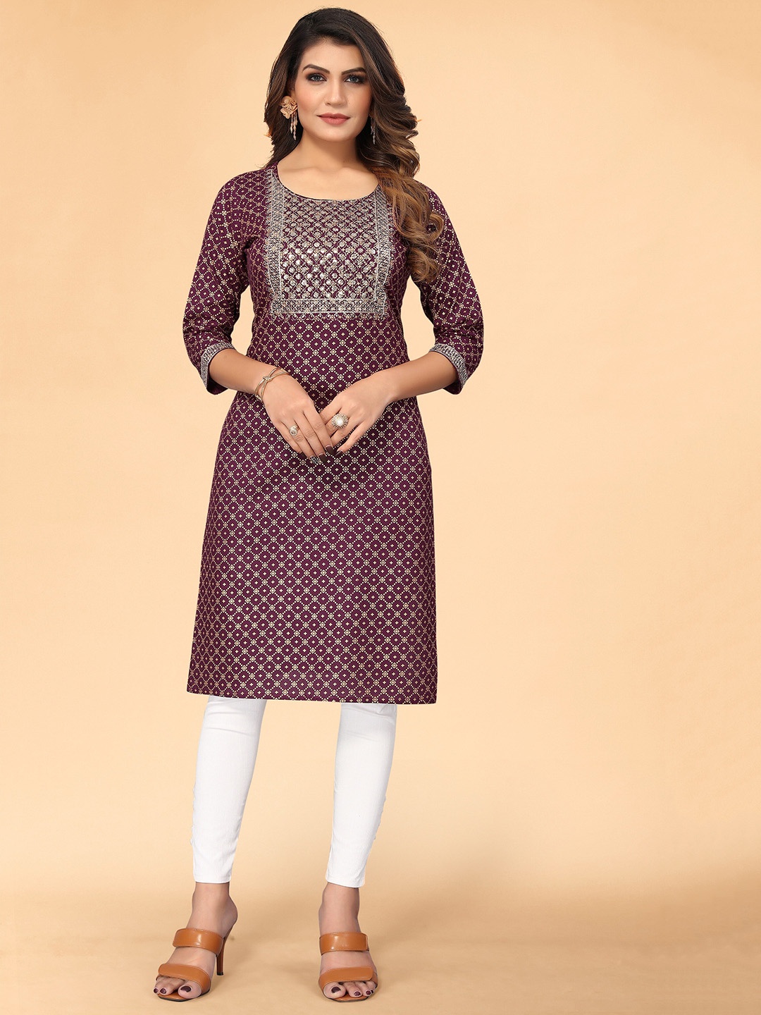 

KALINI Women Purple Floral Kurta