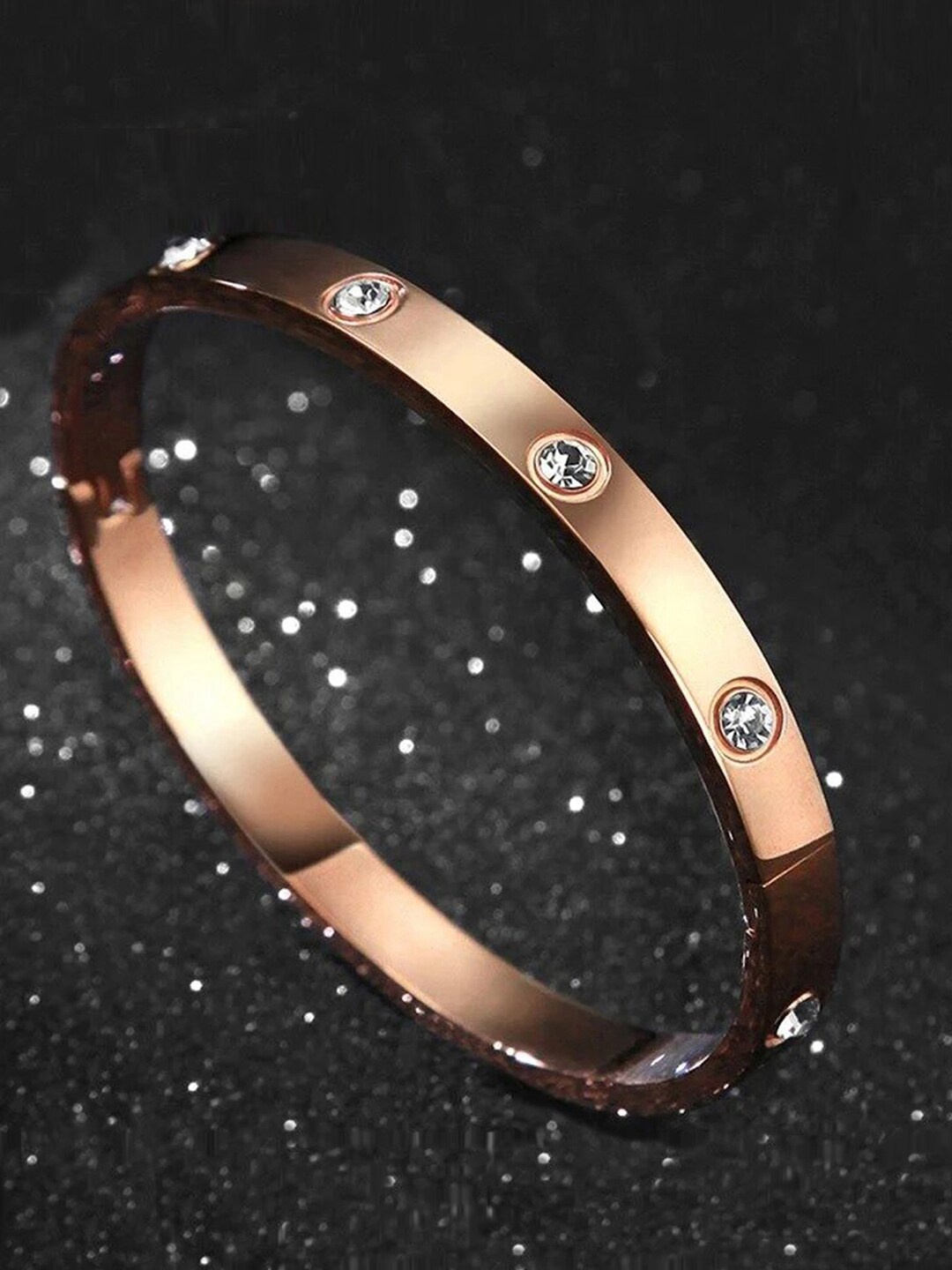 

Jewels Galaxy Women Rose Gold & White American Diamond Rose Gold-Plated Bangle-Style Bracelet