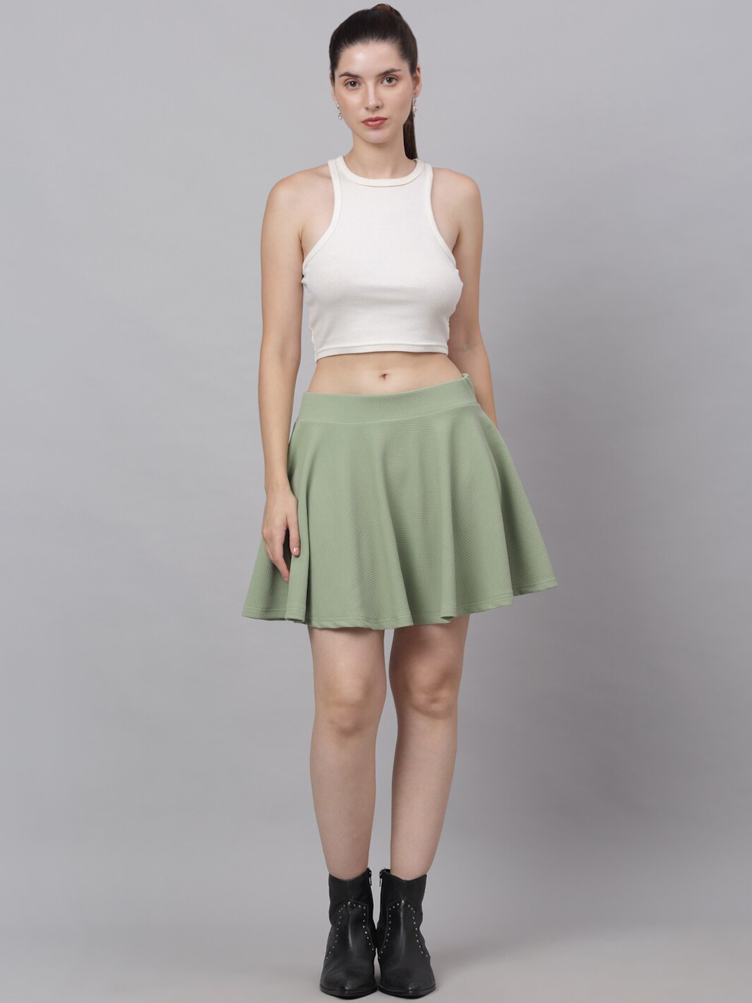 

NEUDIS Women Green Flared Mini Skirt