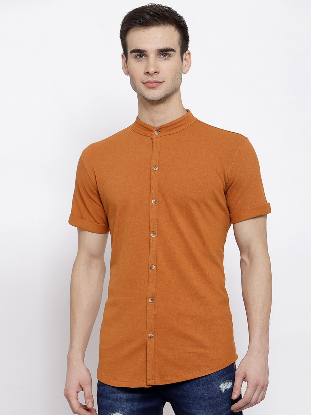 

MANQ Men Slim Fit Pure Cotton Casual Shirt, Orange