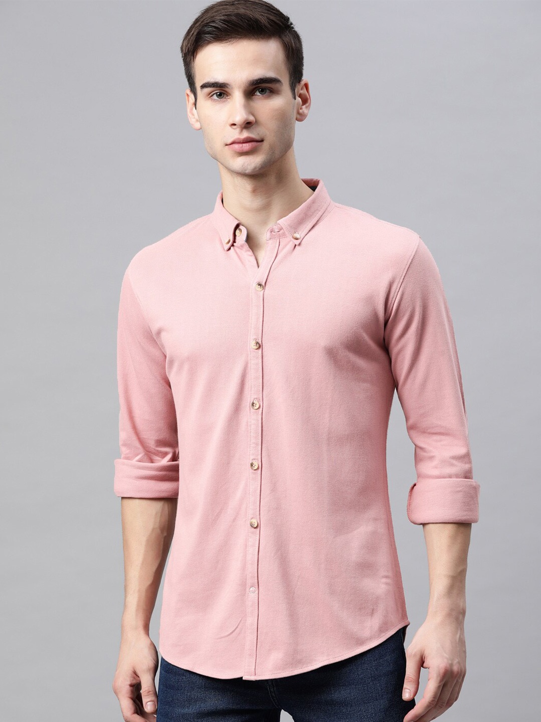 

MANQ Men Slim Fit Pure Cotton Casual Shirt, Pink