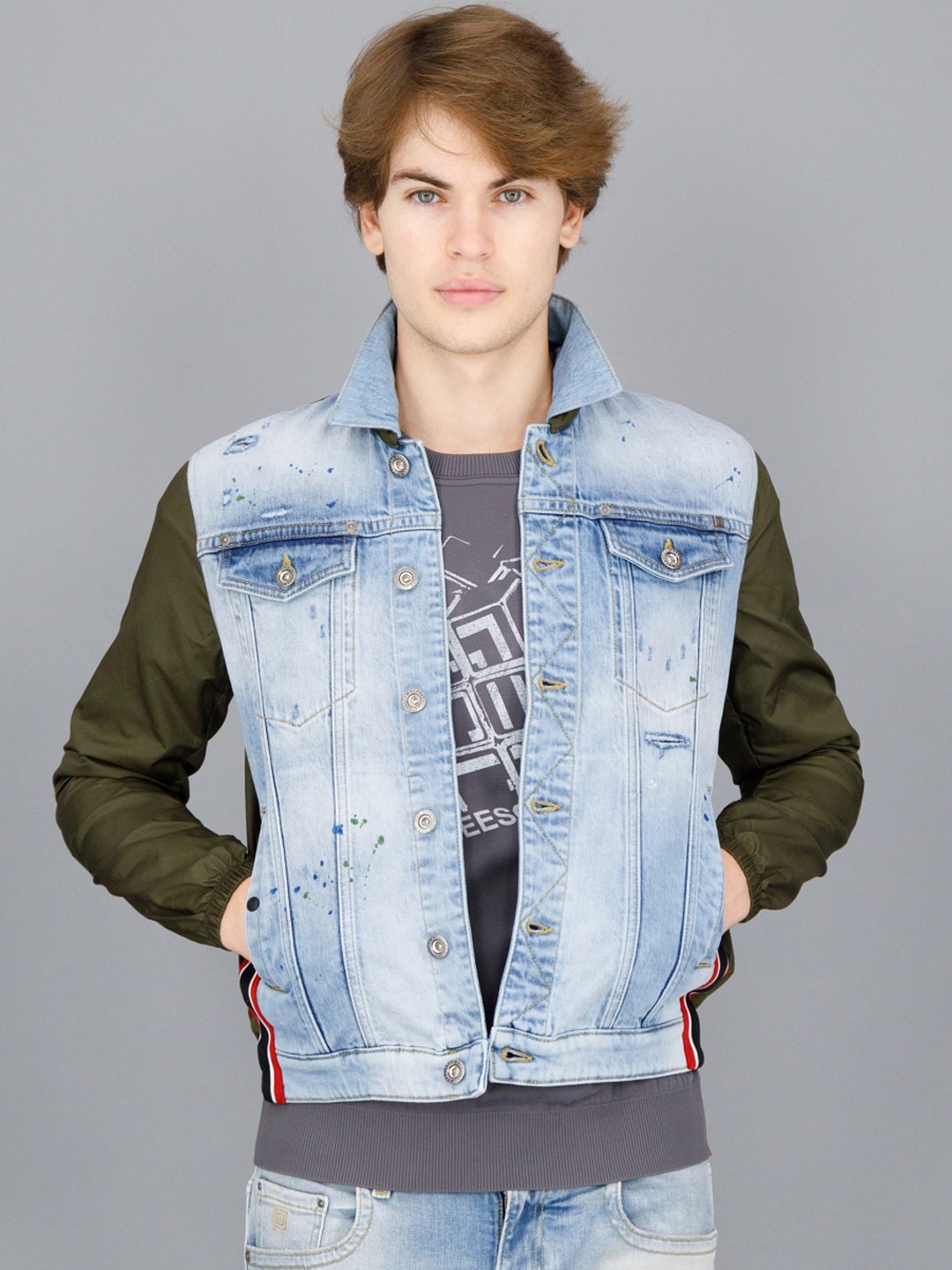 

FREESOUL Men Blue Washed Crop Denim Jacket