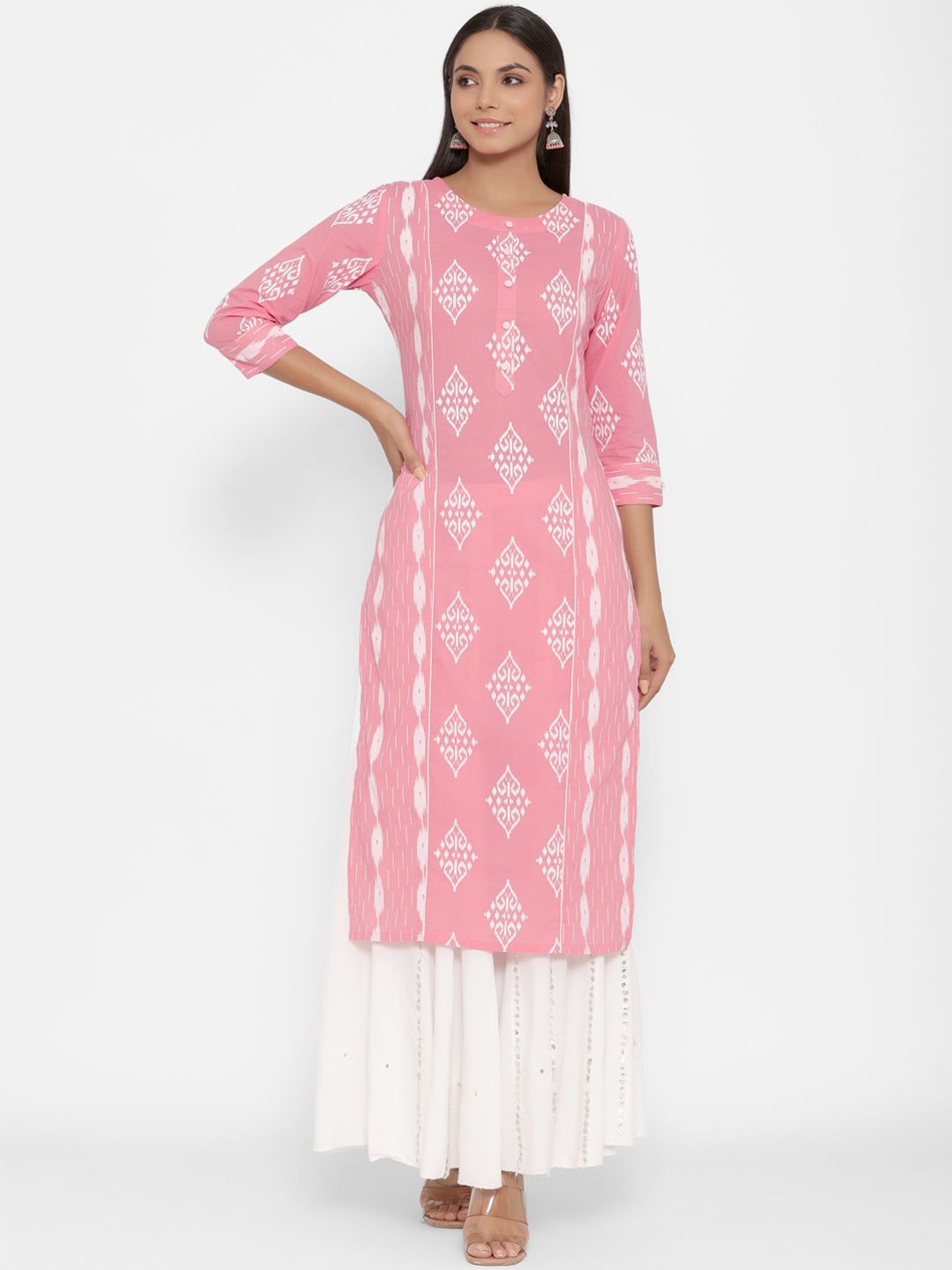 

PARCHHAI Women Pink Ethnic Motifs Pastels Khadi Kurta