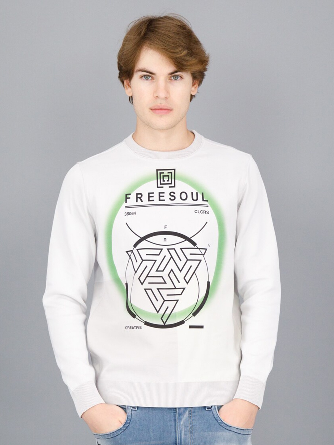 

FREESOUL Men Off White Printed Sweatshirt