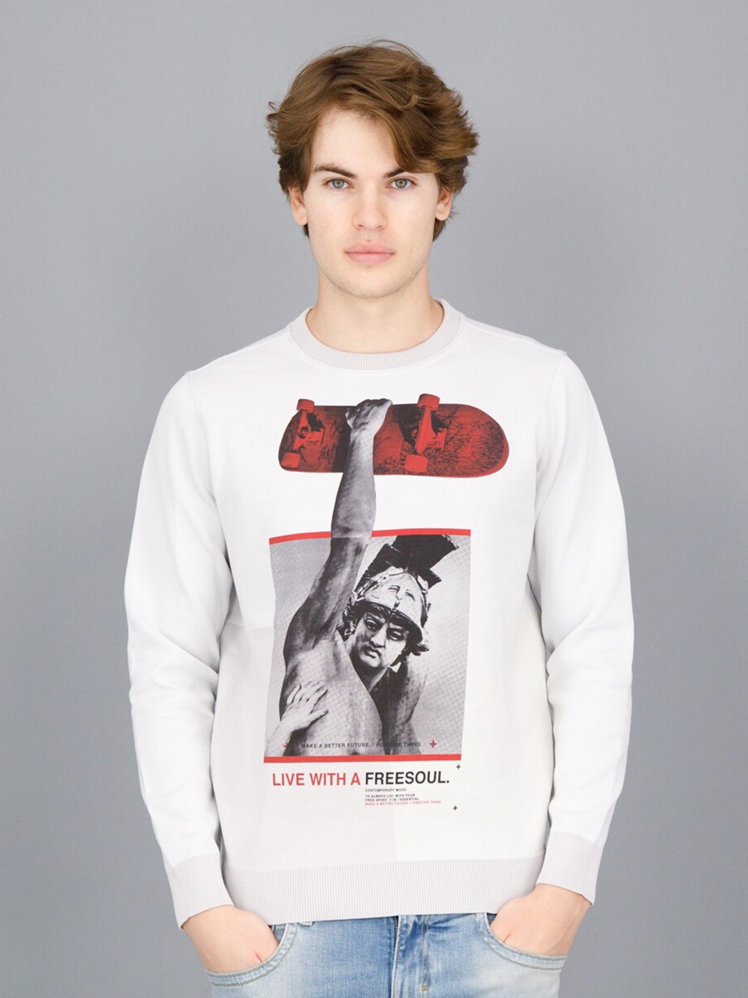 

FREESOUL Men Off White Printed Sweatshirt