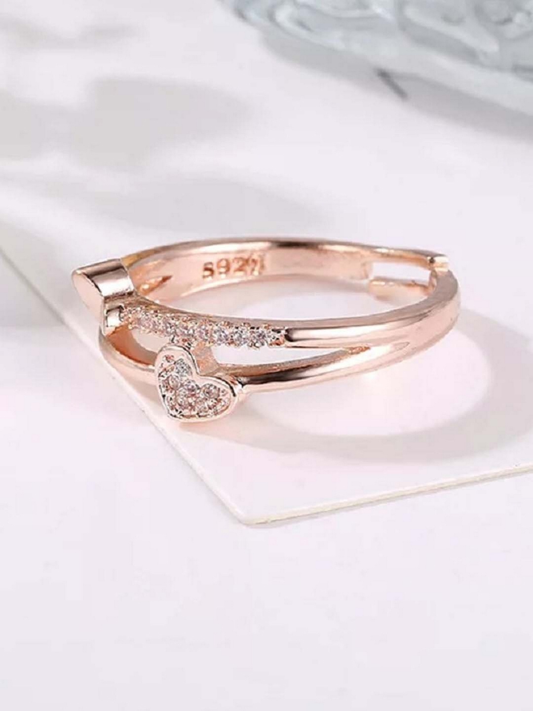 

UNIVERSITY TRENDZ Women Rose Gold Plated Dual Heart Finger Ring