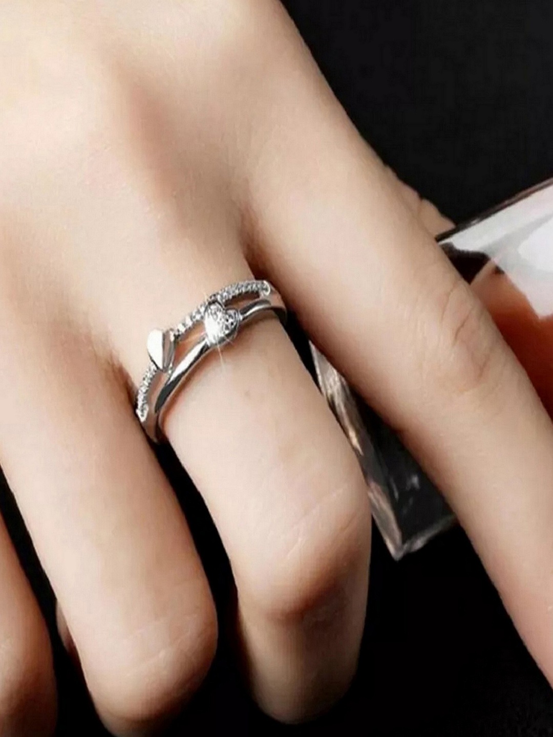 

UNIVERSITY TRENDZ Women Silver-Plated 18k Stainless Steel Double Ring