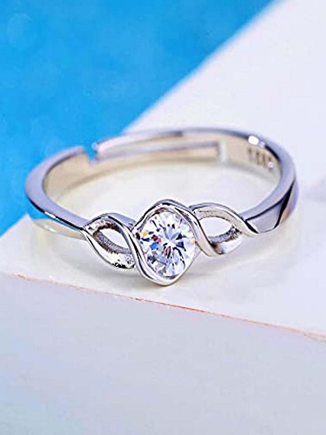 

UNIVERSITY TRENDZ Women Silver-Plated CZ Studded Stainless Steel Ring