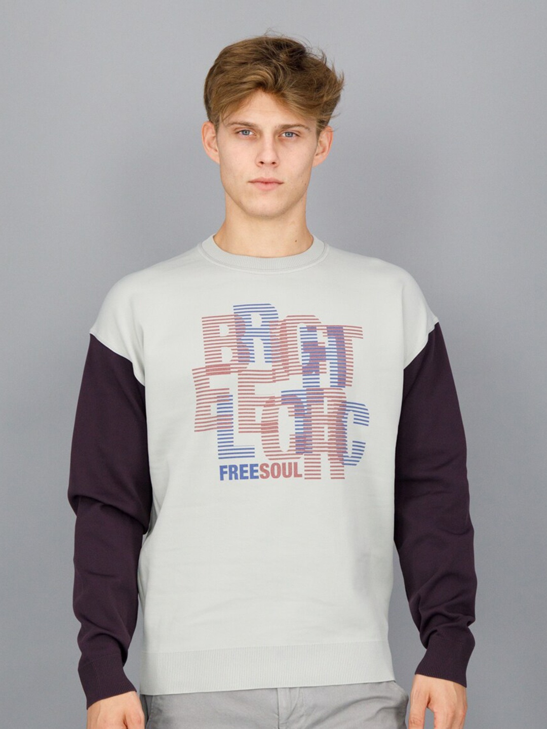 

FREESOUL Men Grey Printed Sweatshirt