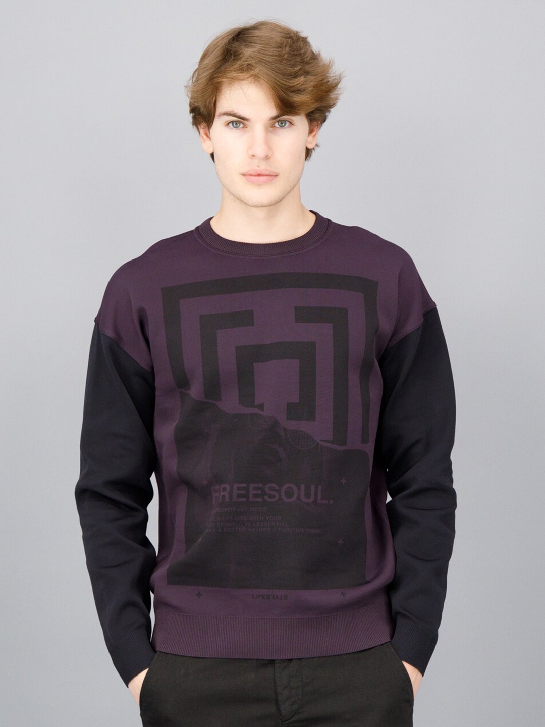 

FREESOUL Men Purple Printed Sweatshirt