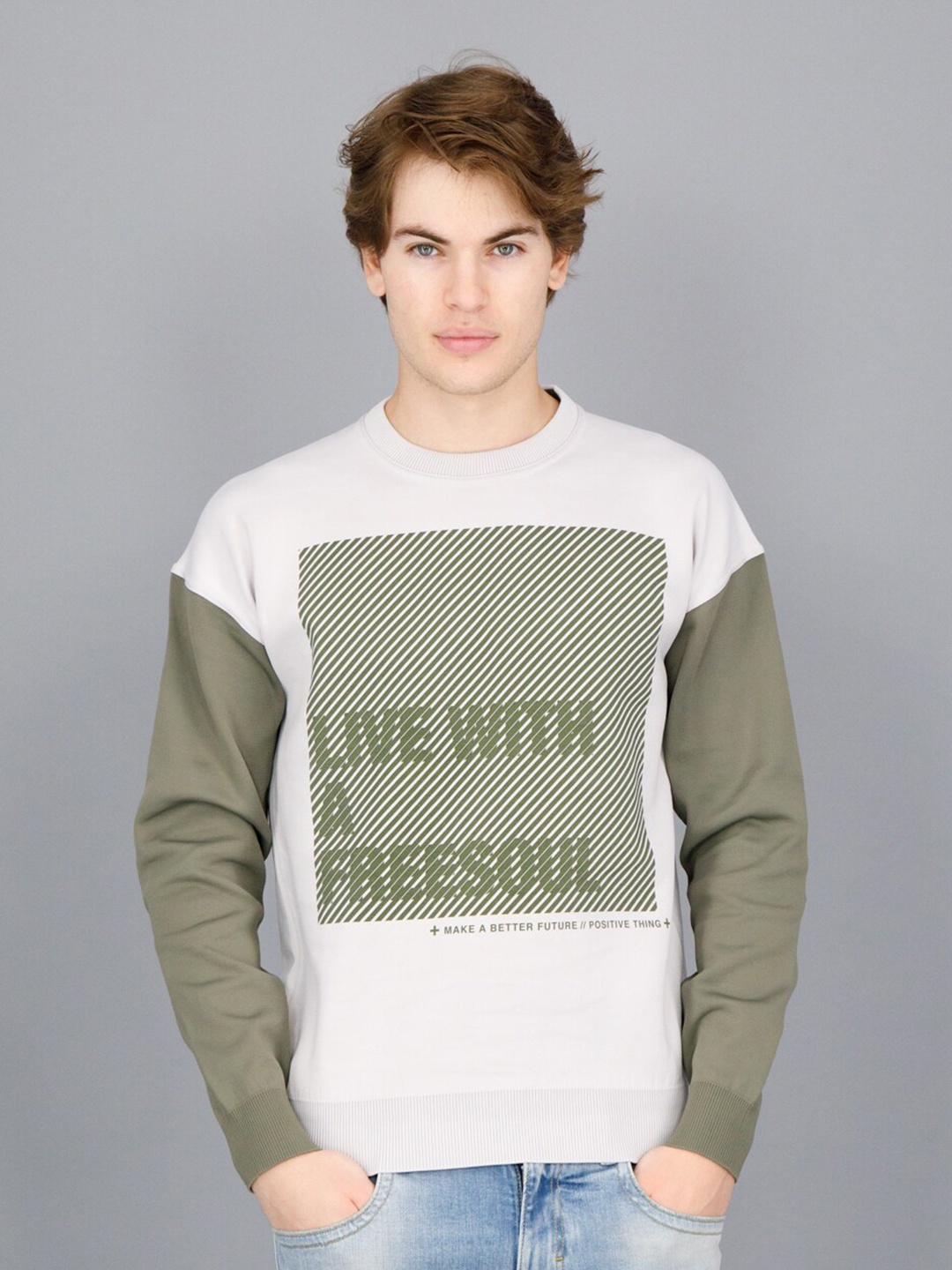 

FREESOUL Men Off White & Khaki Printed Sweatshirt