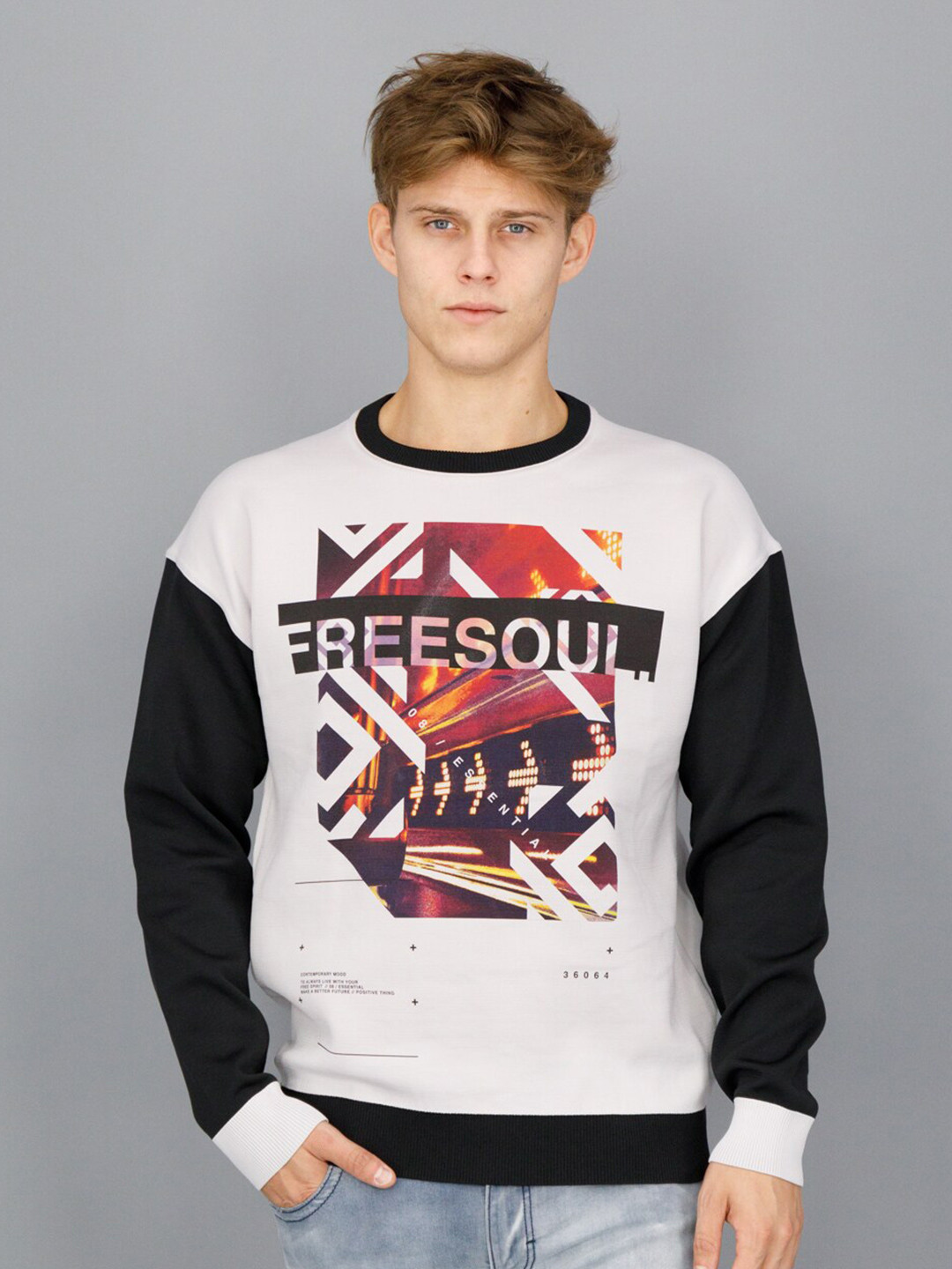 

FREESOUL Men Off White Printed Sweatshirt