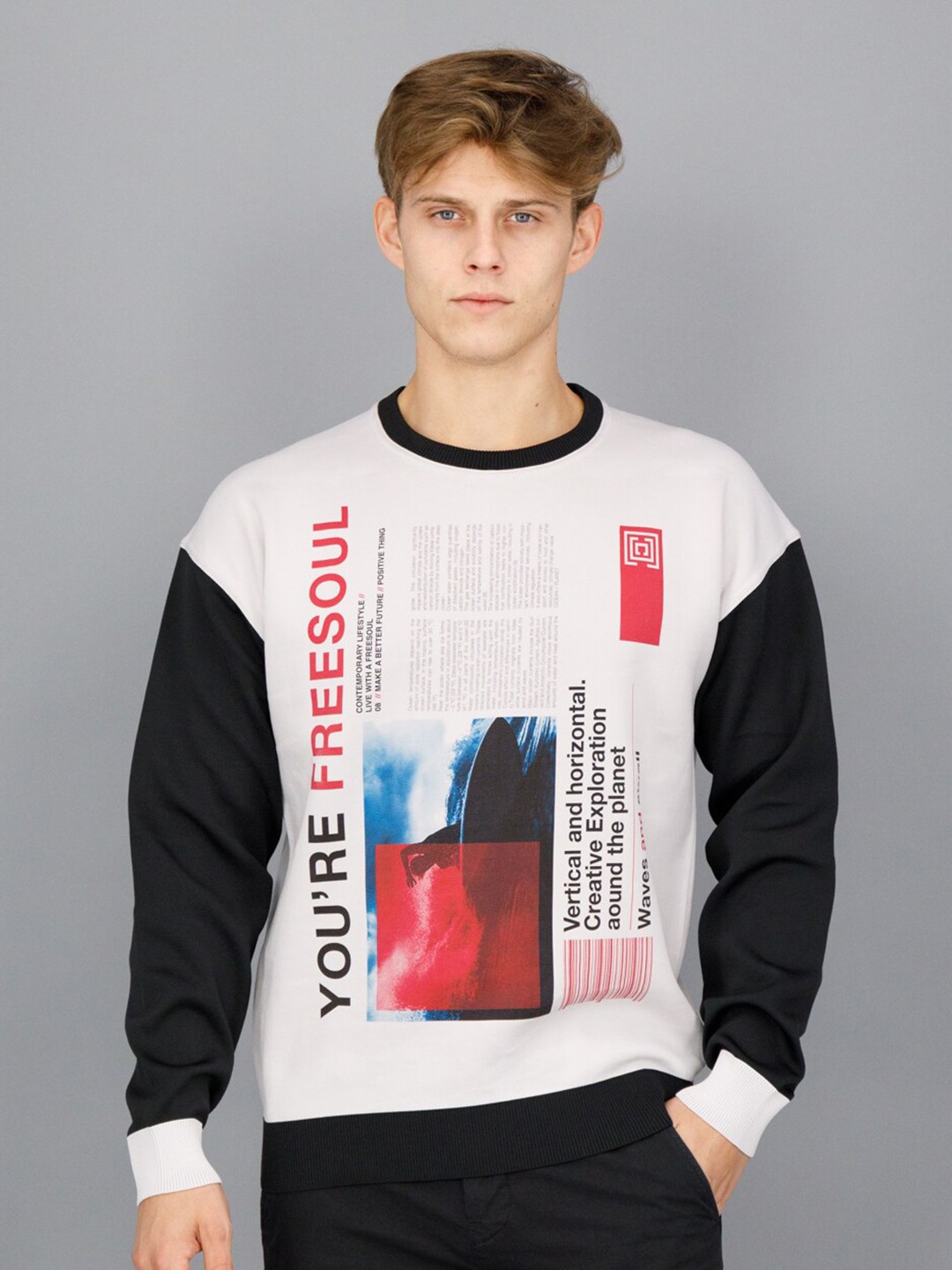 

FREESOUL Men Off White Printed Sweatshirt