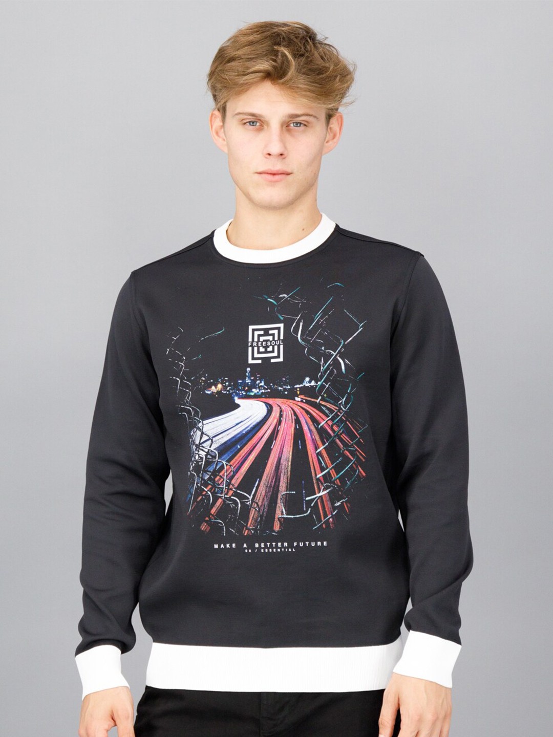 

FREESOUL Men Black Printed Sweatshirt