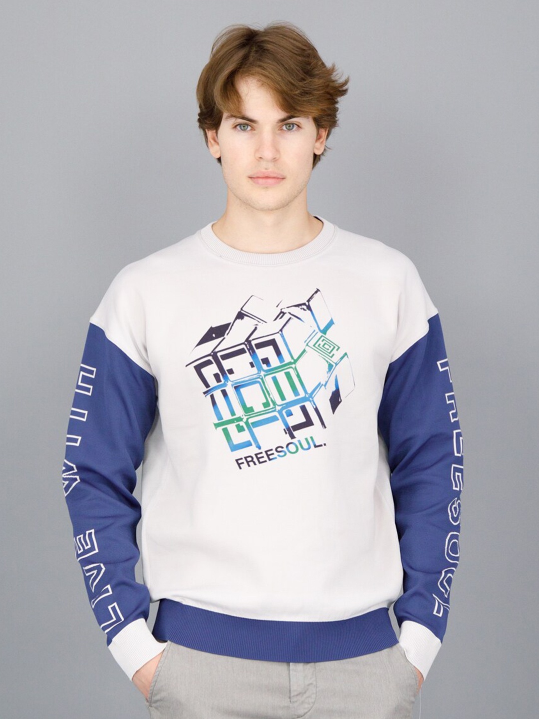 

FREESOUL Men Off White Printed Sweatshirt