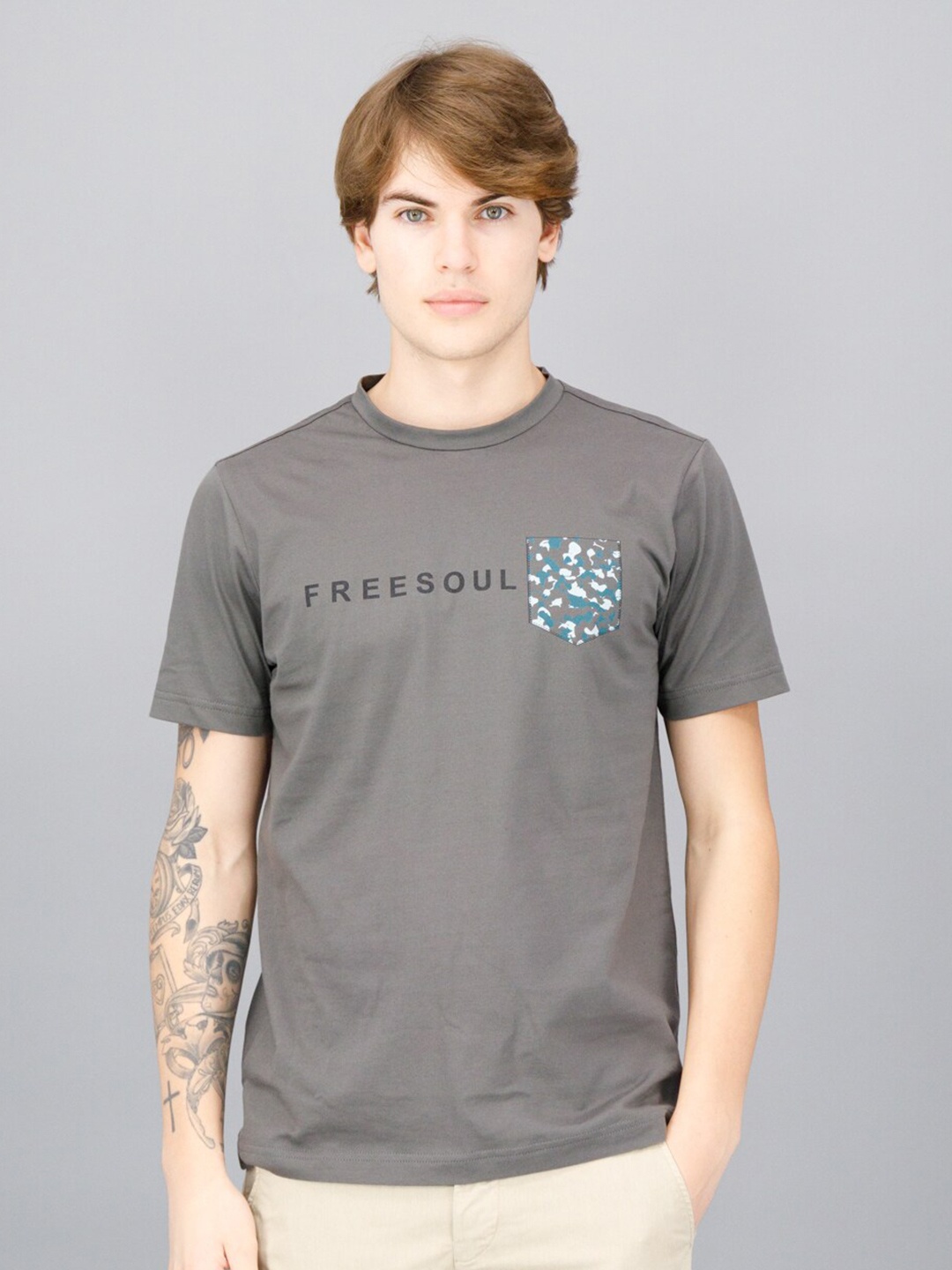 

FREESOUL Men Grey Typography Printed T-shirt