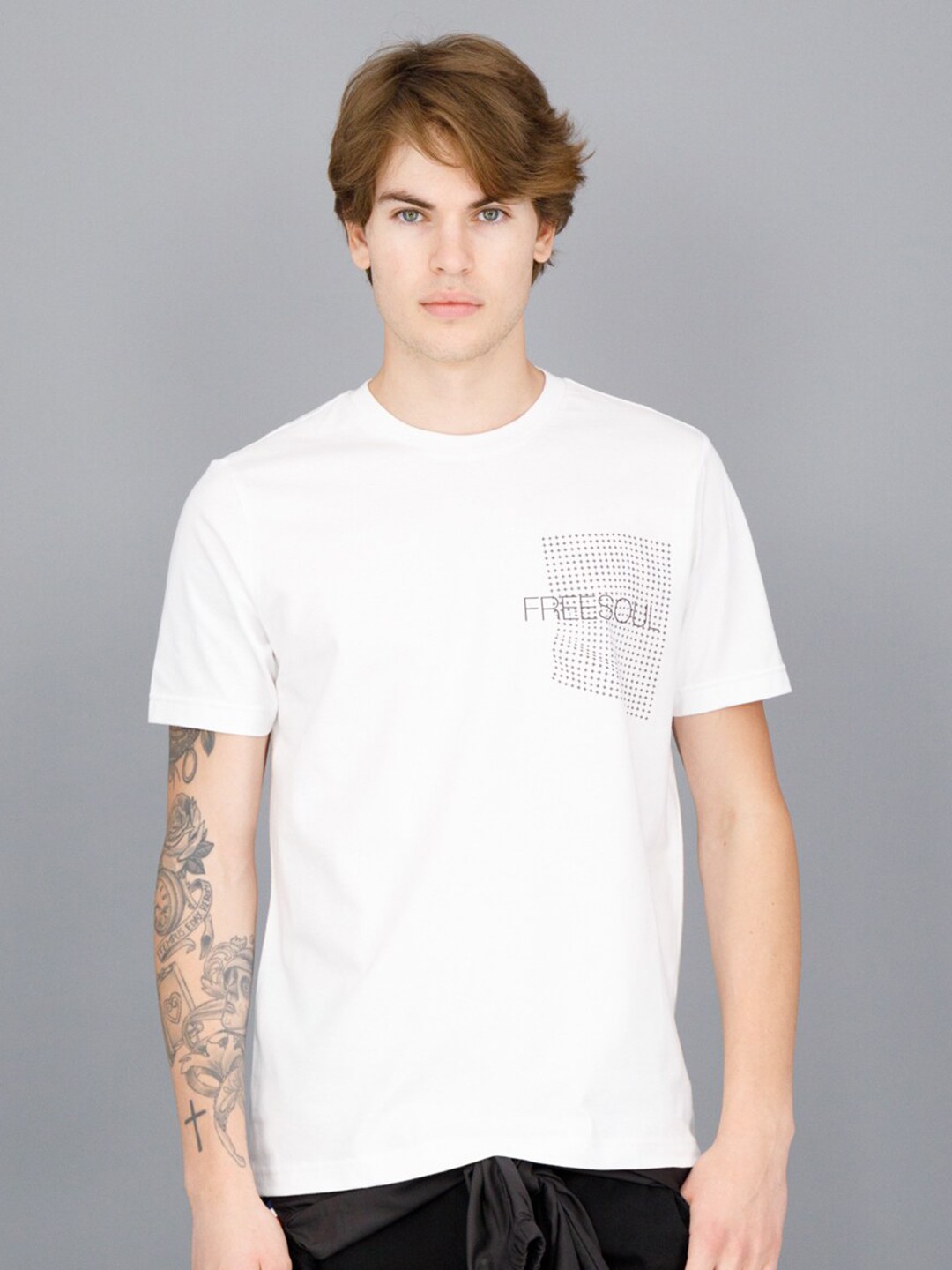

FREESOUL Men White Typography T-shirt