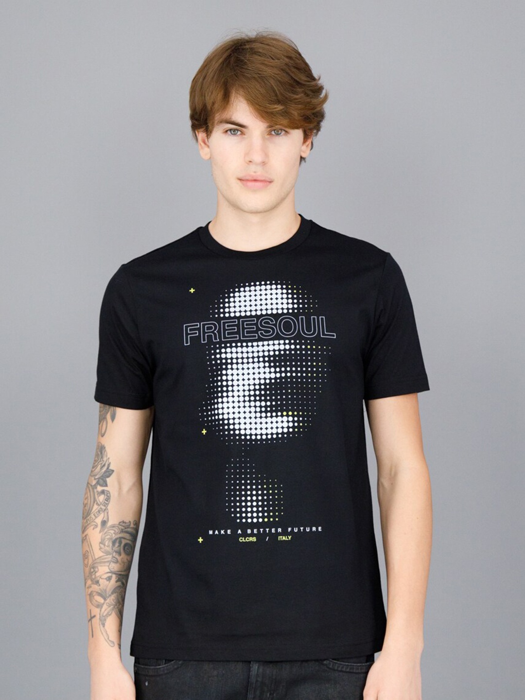 

FREESOUL Men Black Printed T-shirt
