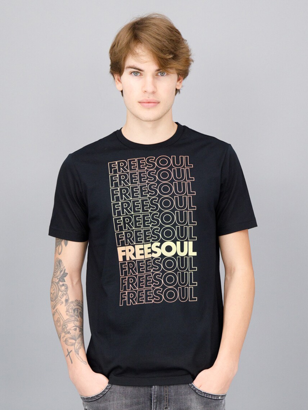 

FREESOUL Men Black Typography Printed T-shirt