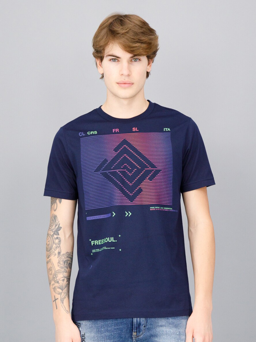 

FREESOUL Men Blue Typography Printed T-shirt