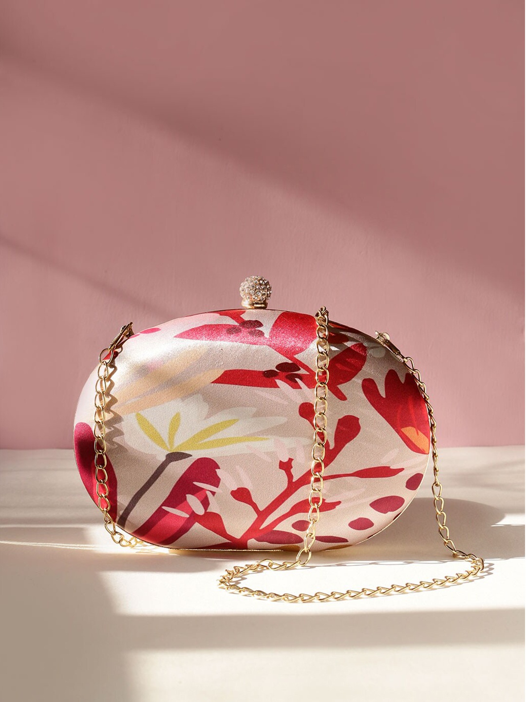 

Swisni Pink & White Printed Box Clutch