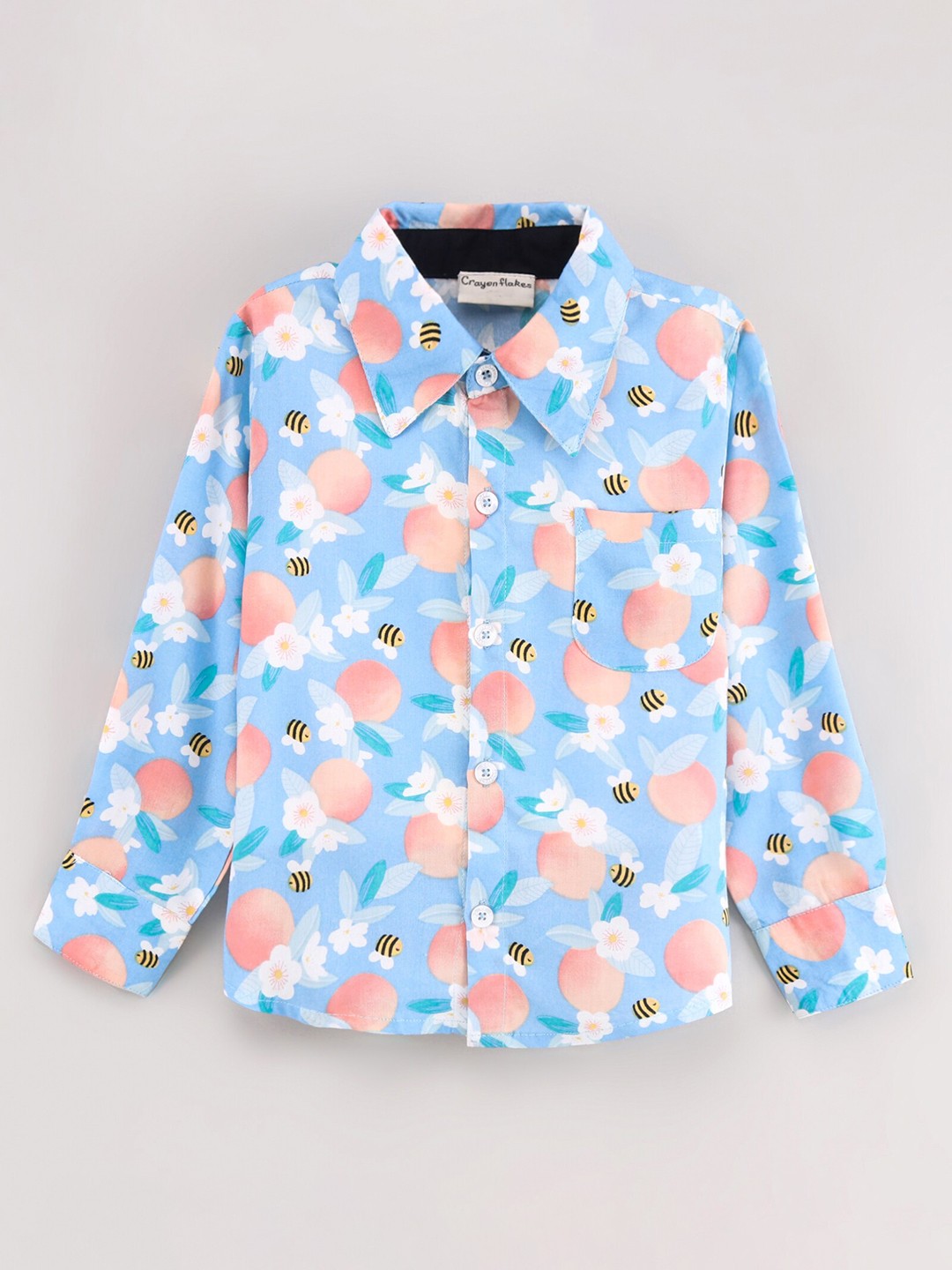 

CrayonFlakes Boys Comfort Floral Printed Casual Shirt, Blue