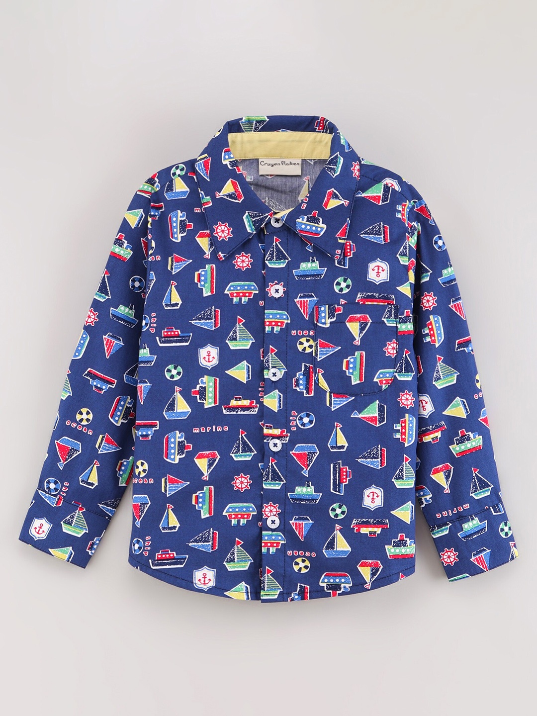 

CrayonFlakes Boys Comfort Printed Casual Shirt, Navy blue