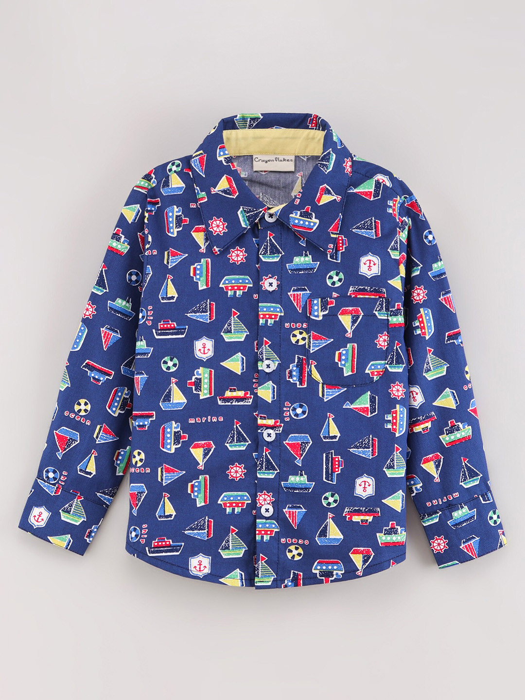 

CrayonFlakes Boys Comfort Printed Casual Shirt, Navy blue