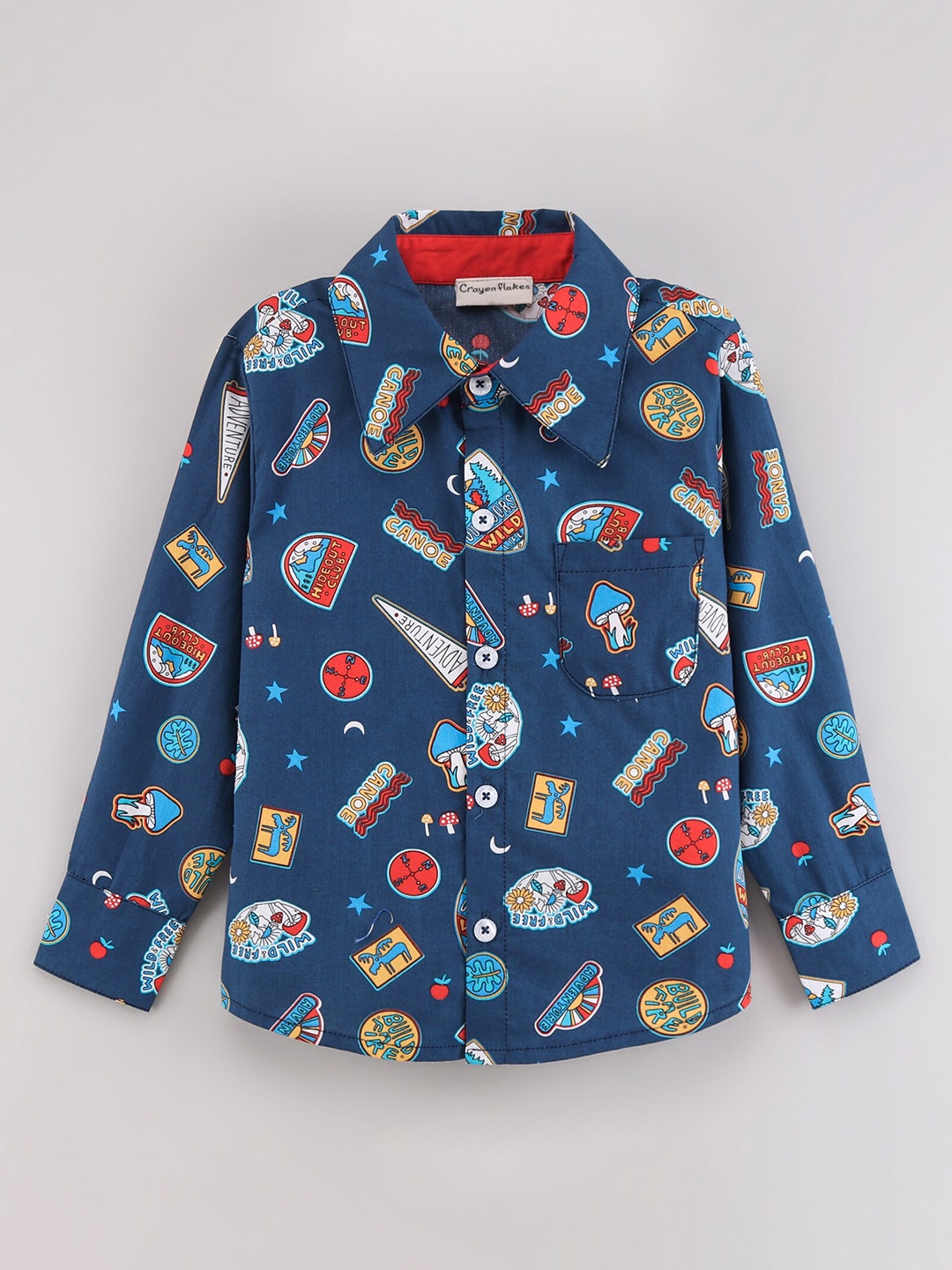 

CrayonFlakes Boys Comfort Printed Casual Shirt, Navy blue