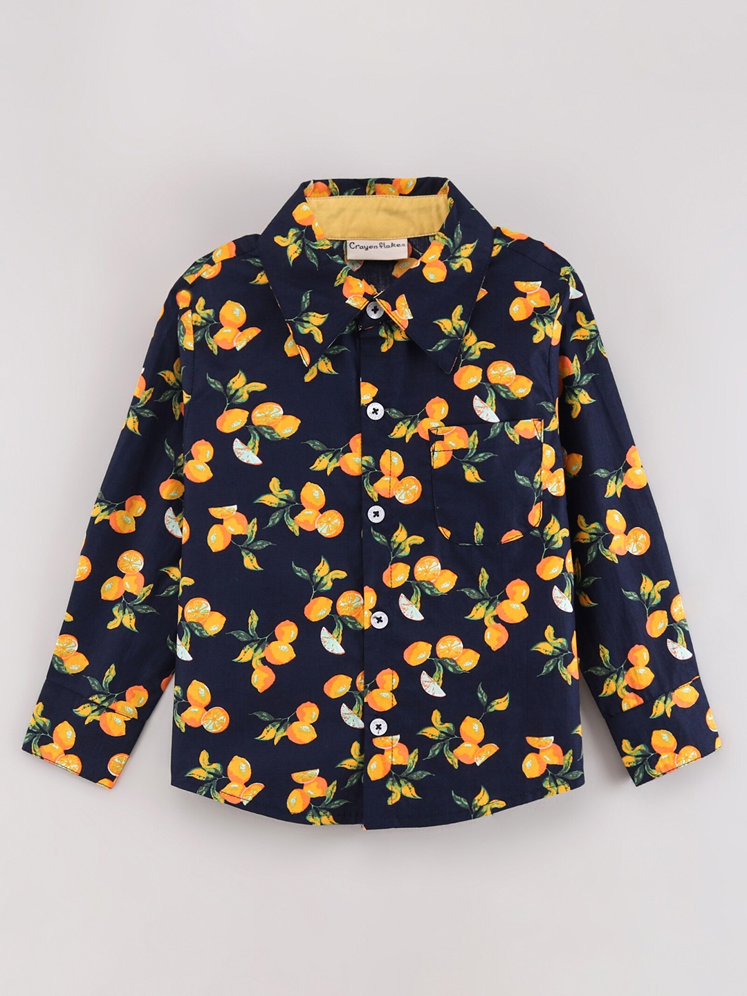 CrayonFlakes Boys Comfort Printed Casual Shirt, Navy blue