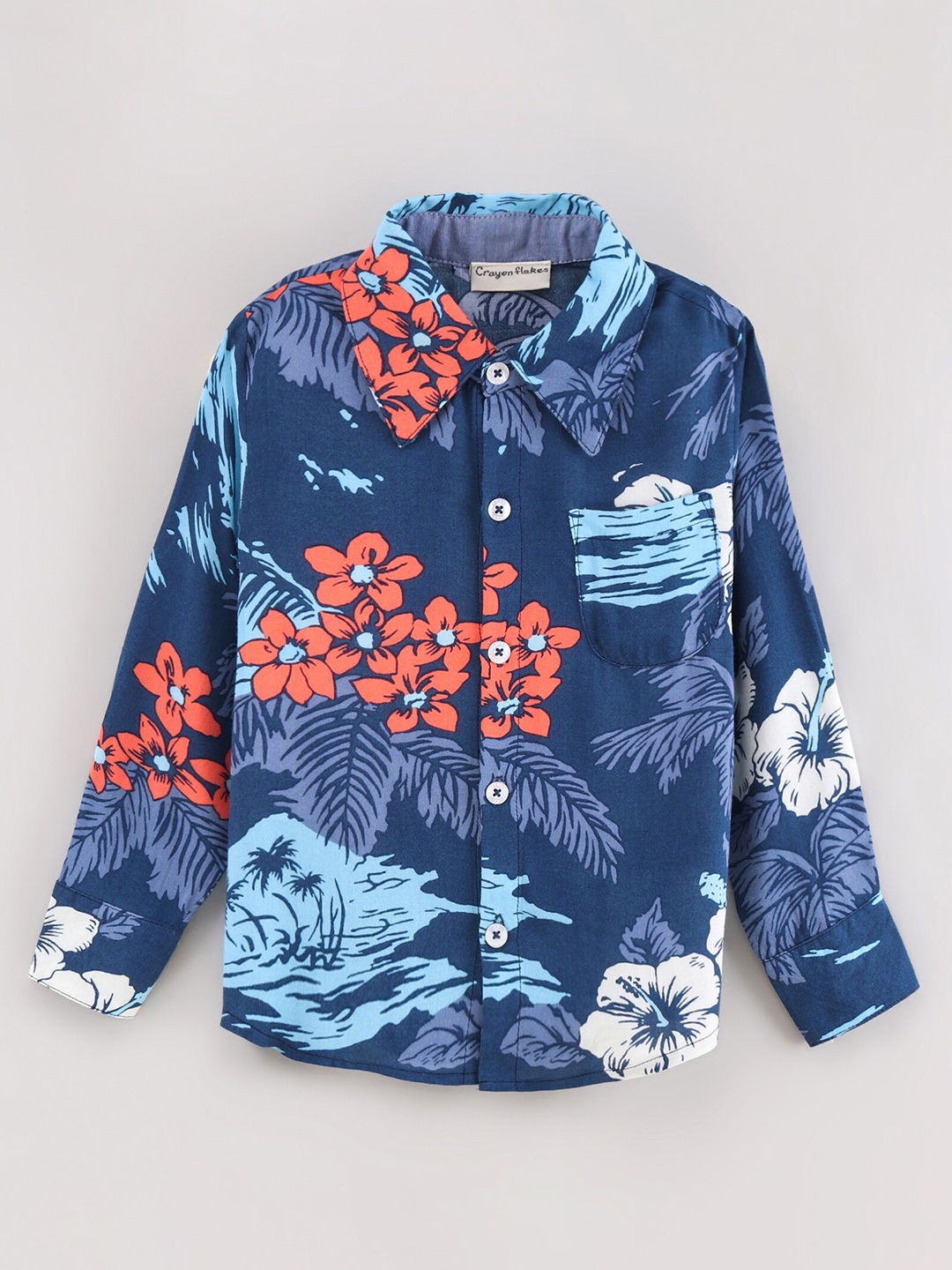 

CrayonFlakes Boys Comfort Floral Printed Casual Shirt, Blue