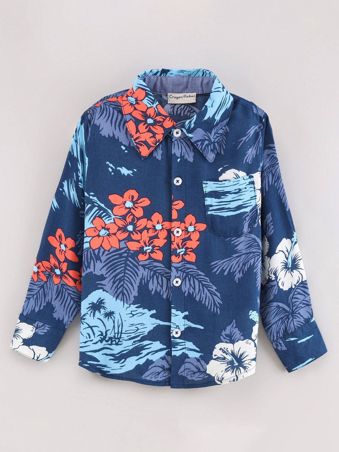 

CrayonFlakes Boys Comfort Floral Printed Casual Shirt, Blue