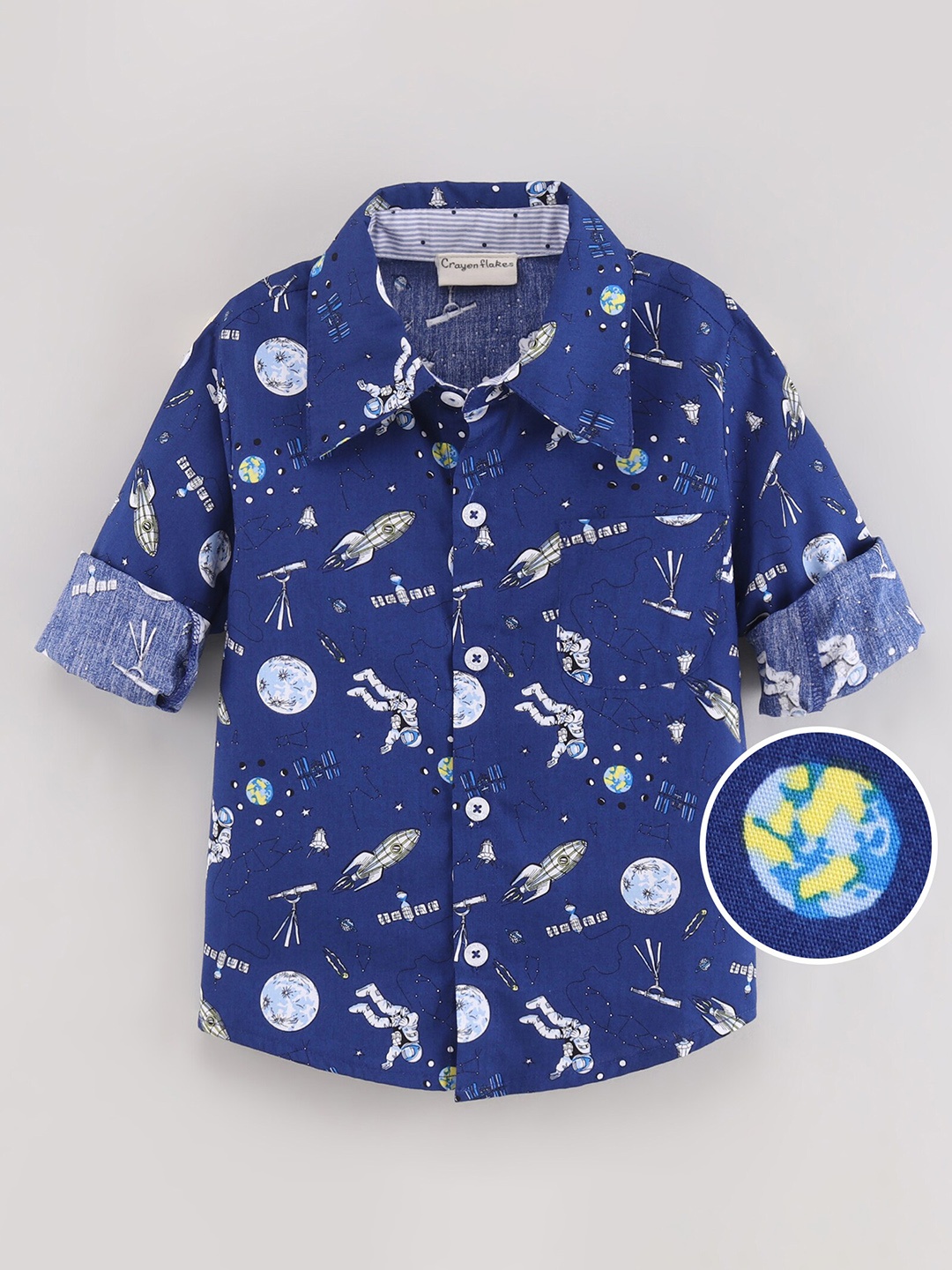 

CrayonFlakes Boys Comfort Printed Casual Shirt, Navy blue