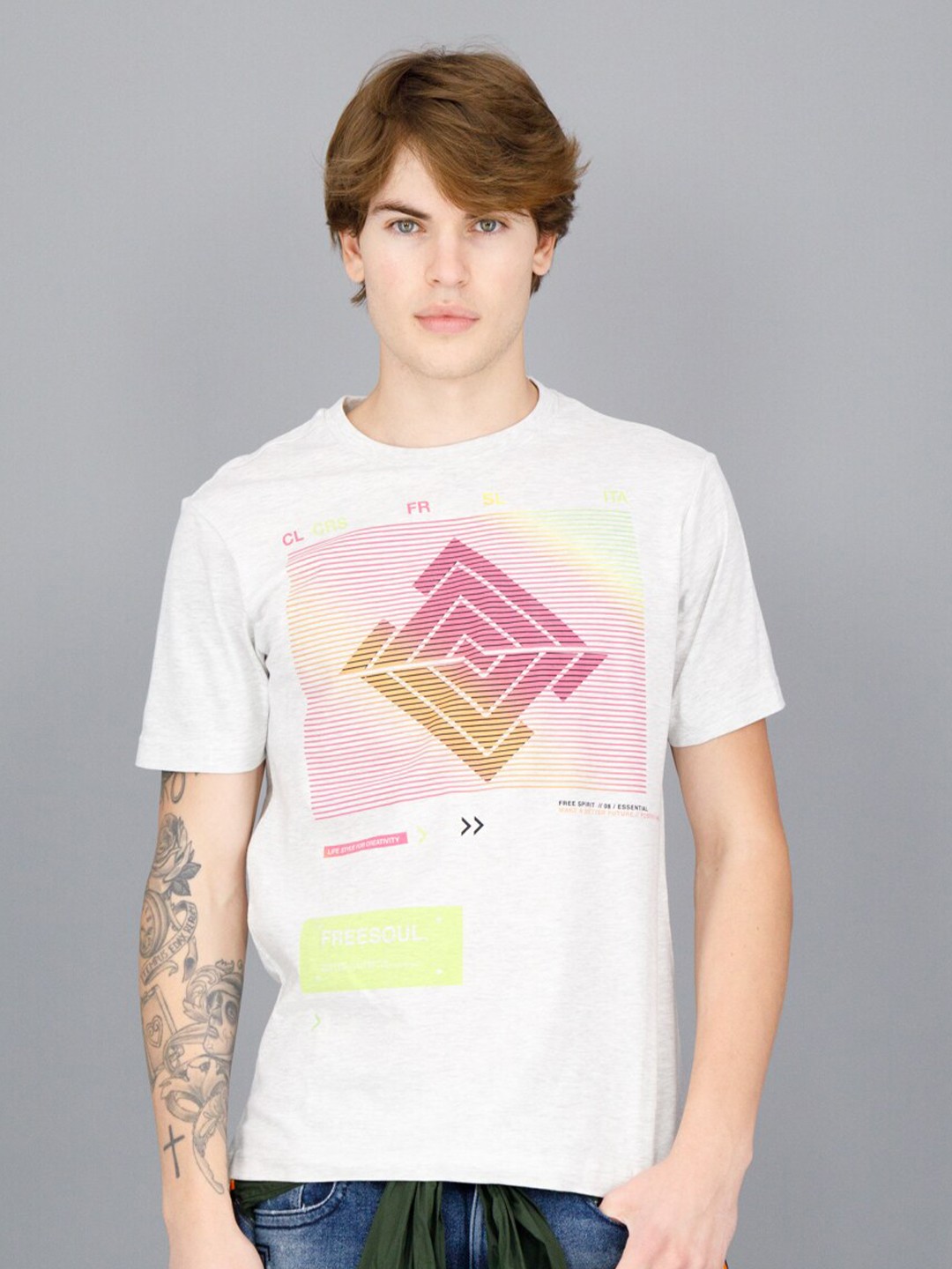 

FREESOUL Men Off White Printed T-shirt