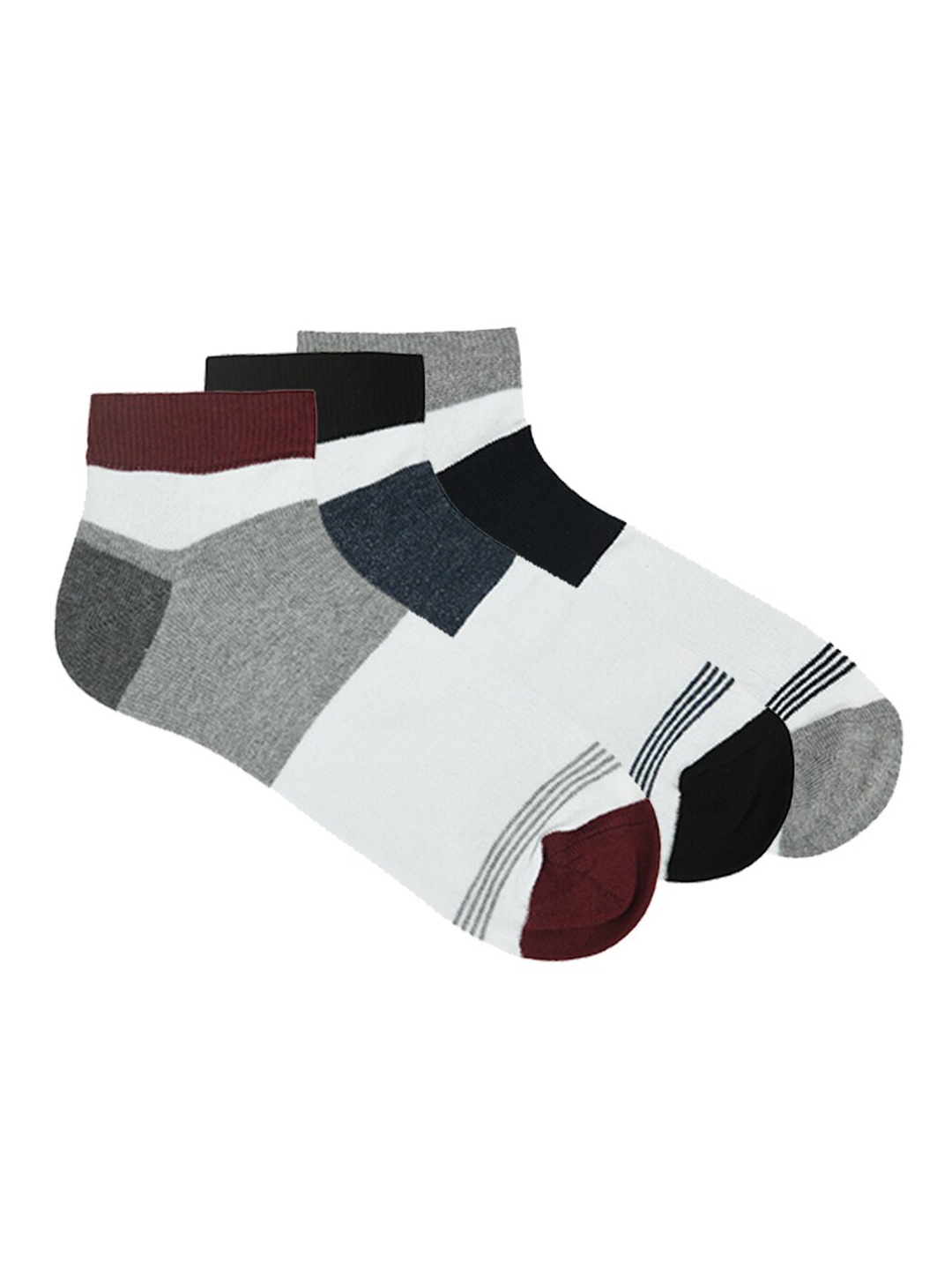 

Mast & Harbour Men Pack of 3 Striped Ankle Length Cotton Socks, Black