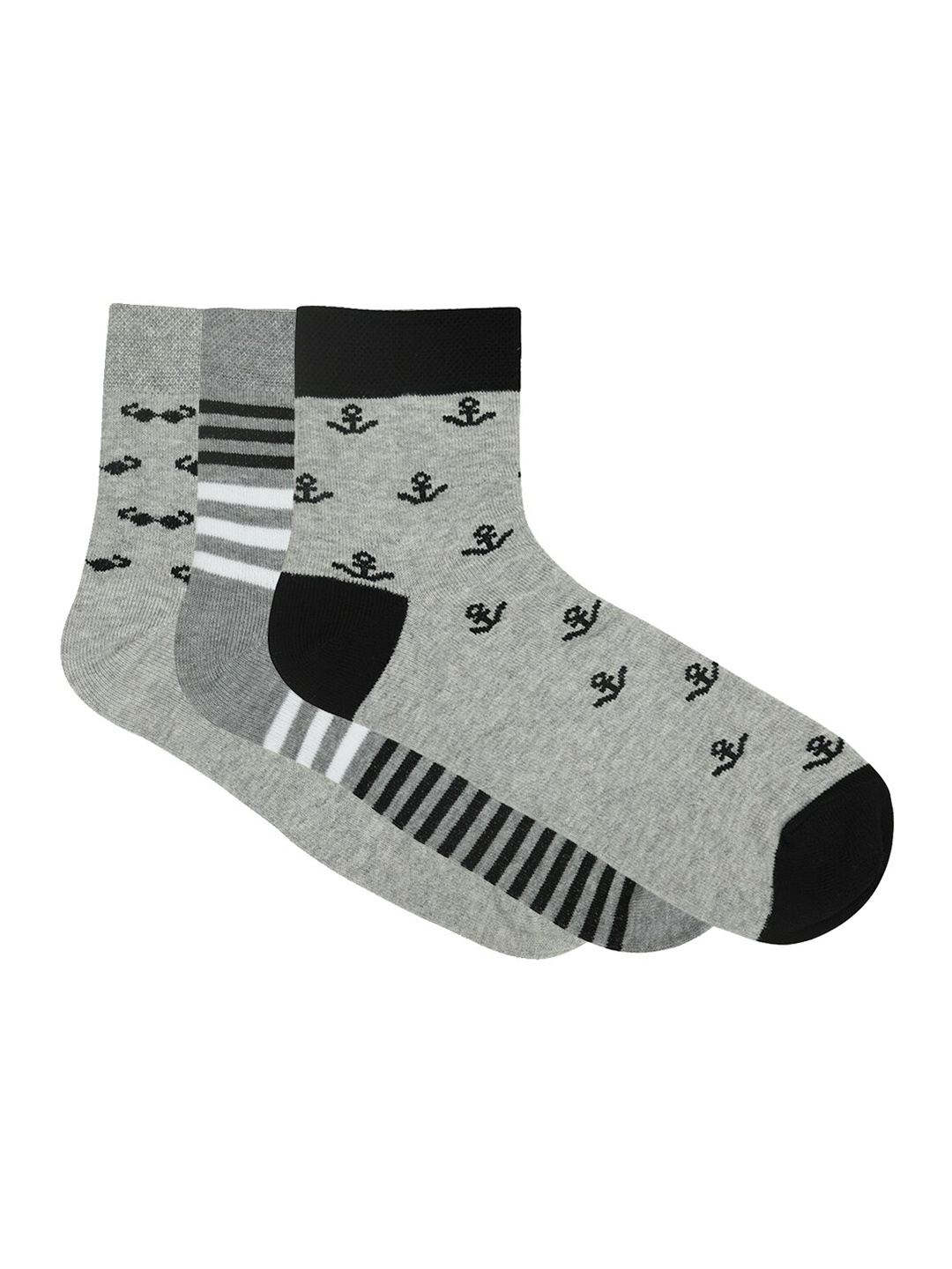 

Mast & Harbour Men Pack of 3 Patterned Socks, Grey melange