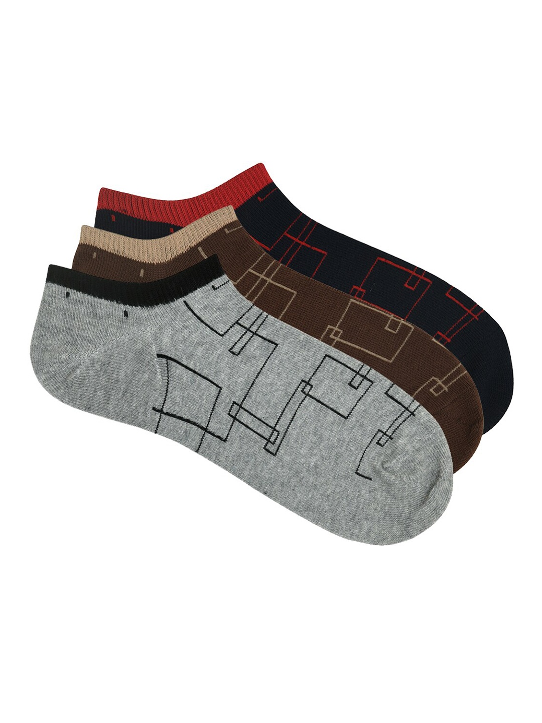 

Mast & Harbour Men Pack Of 3 Patterned Cotton Ankle Length Socks, Navy blue