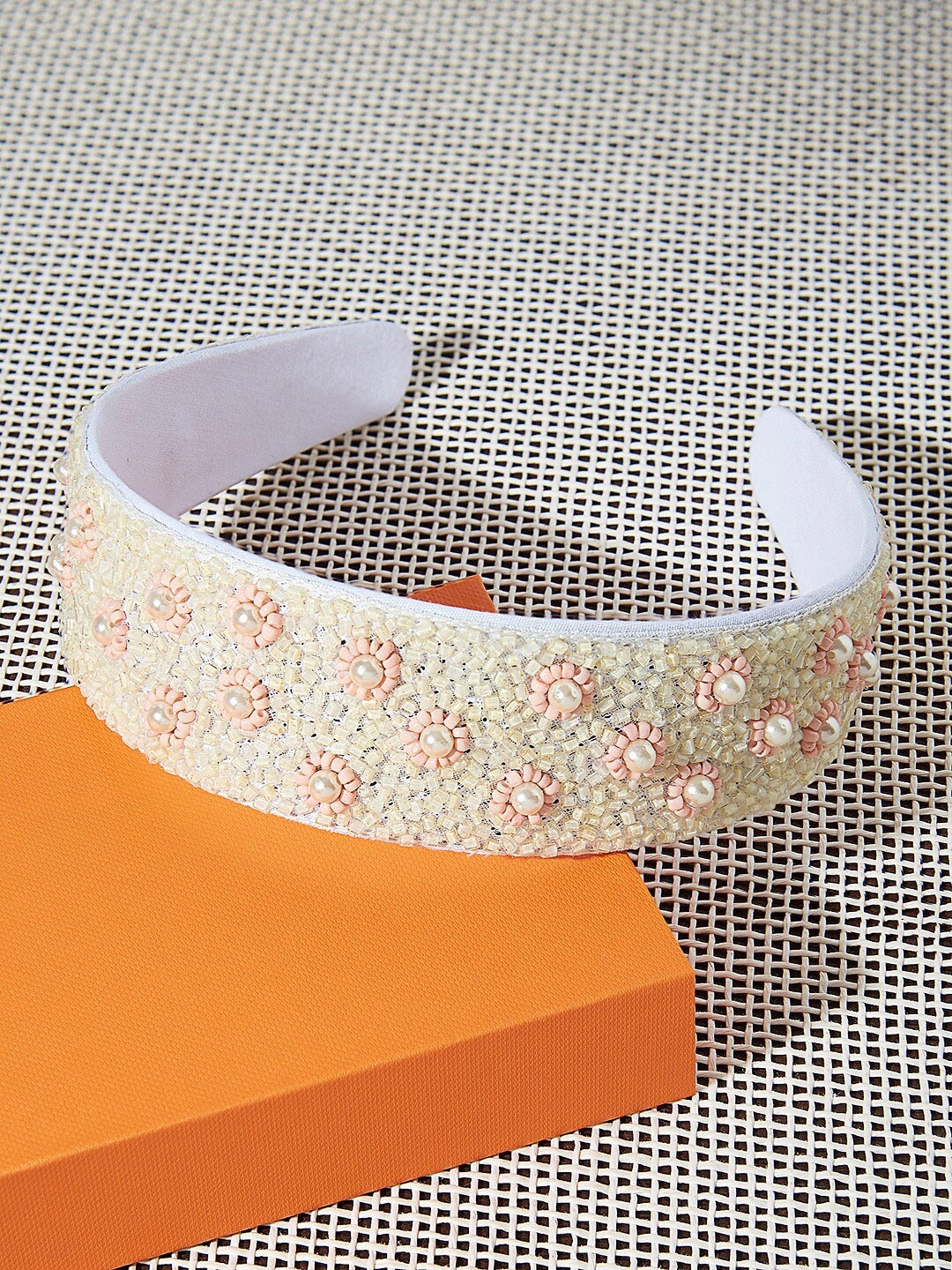 

AMI Women Beaded Embellished Hairband, Peach