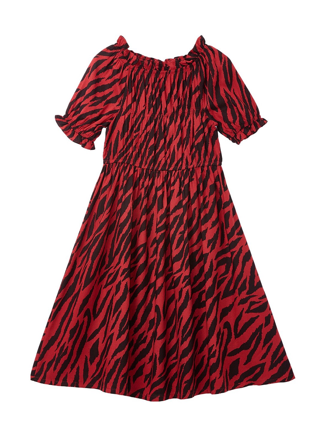 

Cub McPaws Girls Red & Black Animal Pinted Round Neck Fit and Flare Dress