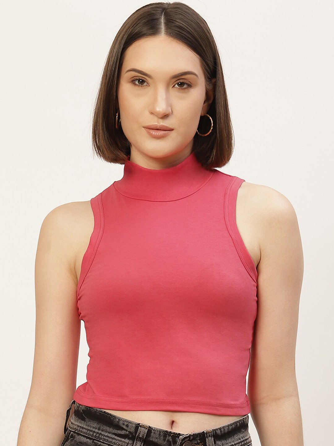 

FEMEA Pink Solid Fitted Crop Top