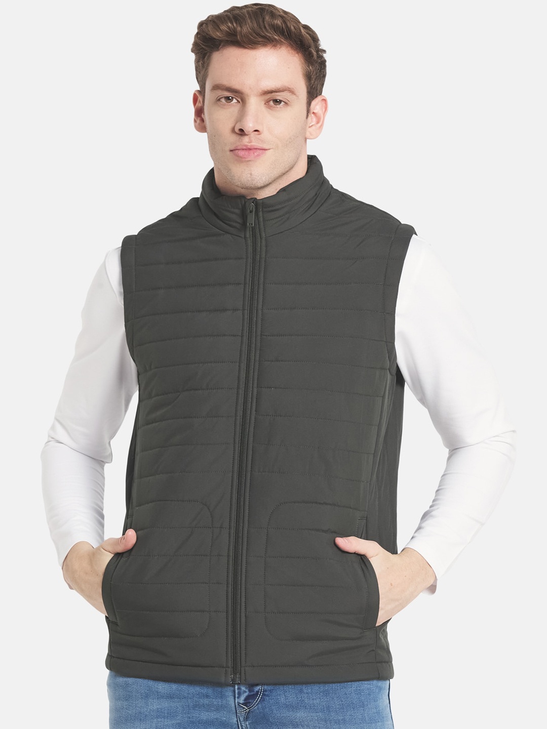 

METTLE Men Olive Green Puffer Jacket